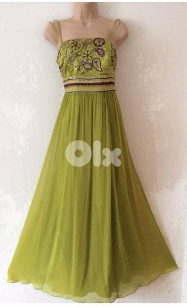 Monsoon lime green silk maxi evening dress size 42 (40) فستان سهرة 0