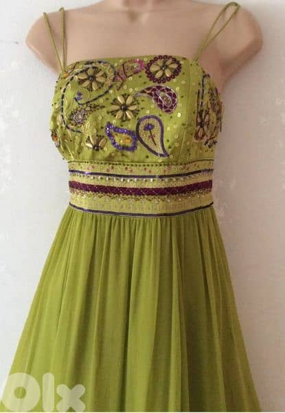 Monsoon lime green silk maxi evening dress size 42 (40) فستان سهرة 1