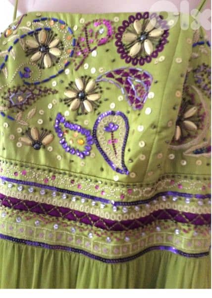 Monsoon lime green silk maxi evening dress size 42 (40) فستان سهرة 2