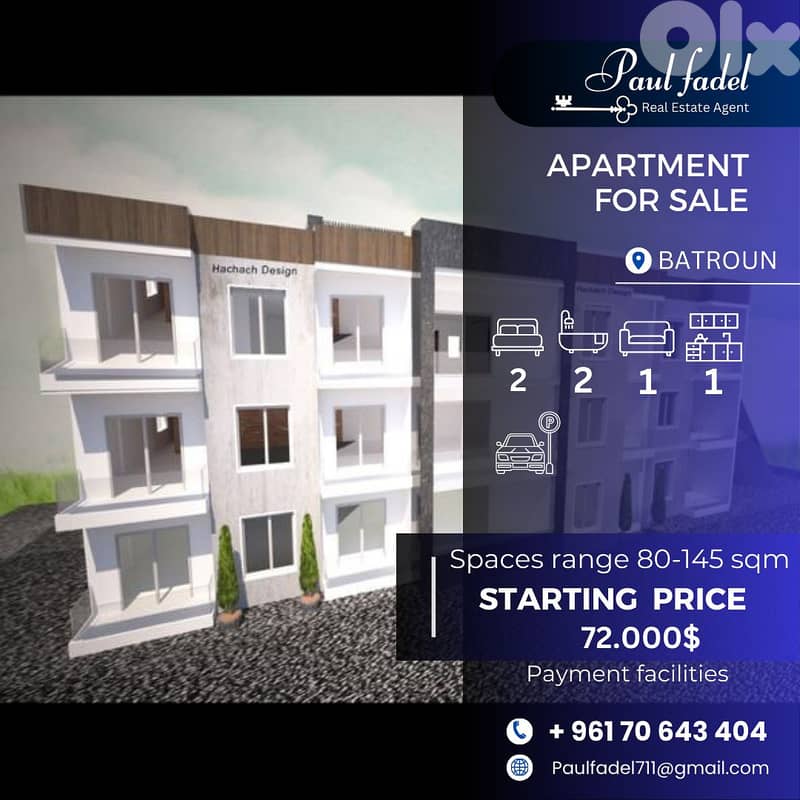 Apartment For Sale in Batroun( 6 min away ) with Payment Facilities 0