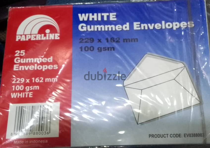 PAPERLINE 25 GUMMED ENVELOPES 229X162 MM 100 GSM WHITE 0