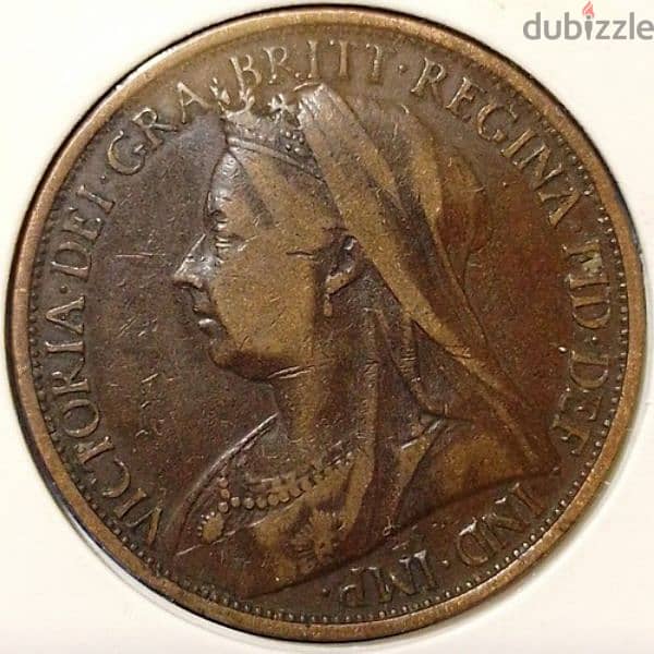 عملة برونزية من عام 1896 من فئة 1 بني عليها صورة الملكة فيكتوريا 1