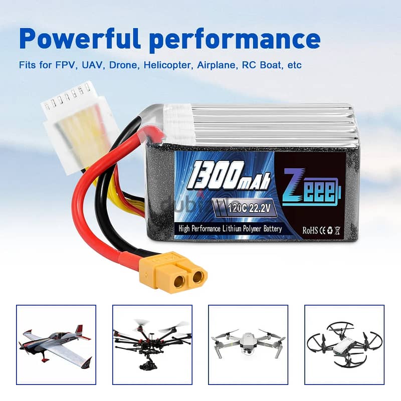Zeee 6S 22.2V 120C 1300mAh XT60 Lipo Battery for FPV Drone/RC Plane 1
