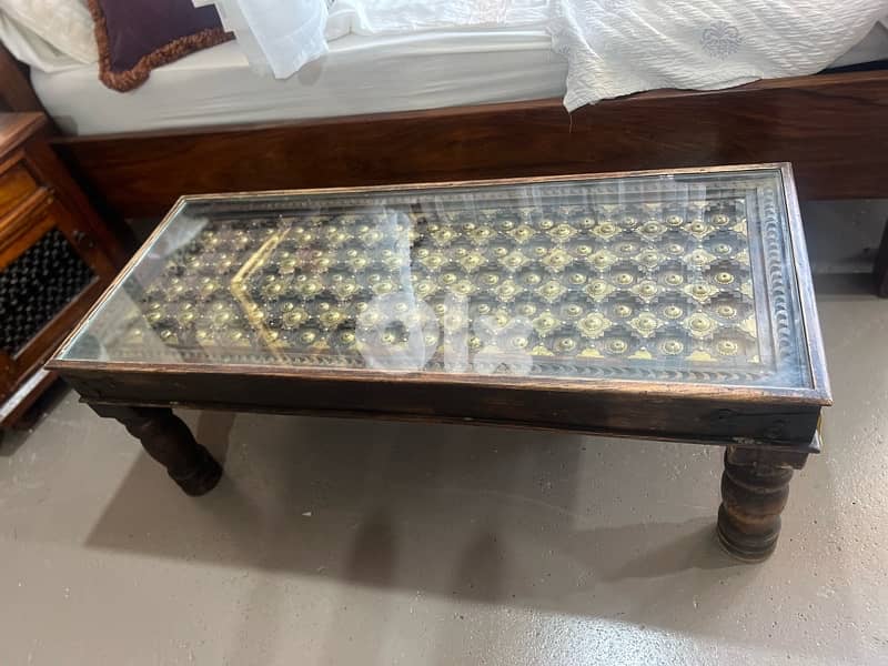 solid wood teak table with copper 0