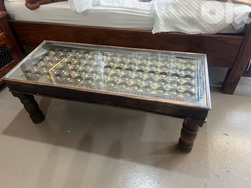 solid wood teak table with copper 4