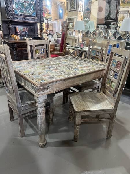 solid wood teak table vintage with 4 chairs 0