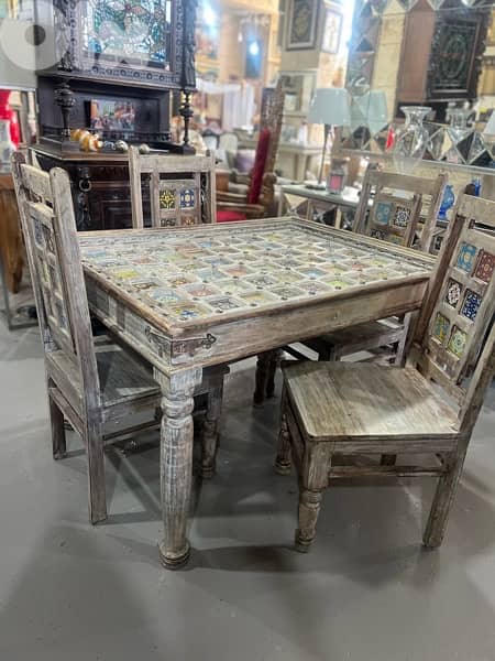 solid wood teak table vintage with 4 chairs 1