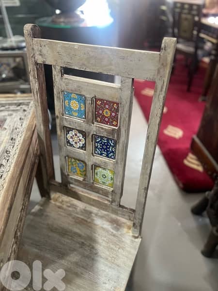 solid wood teak table vintage with 4 chairs 4