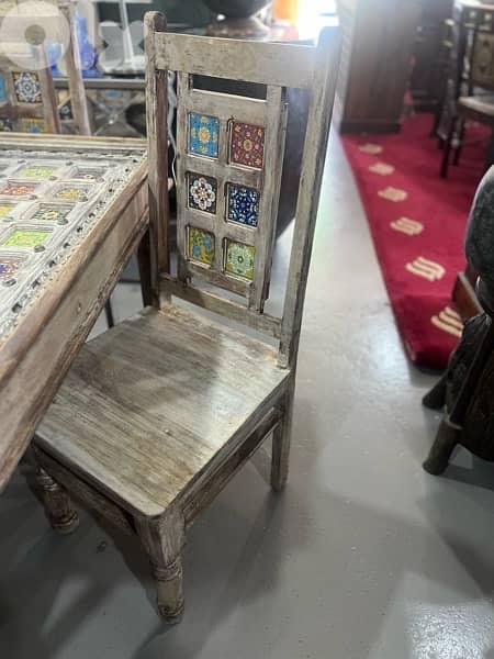 solid wood teak table vintage with 4 chairs 5