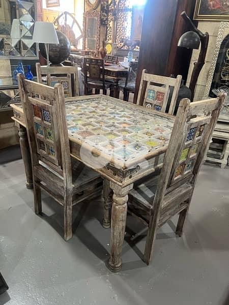 solid wood teak table vintage with 4 chairs 6