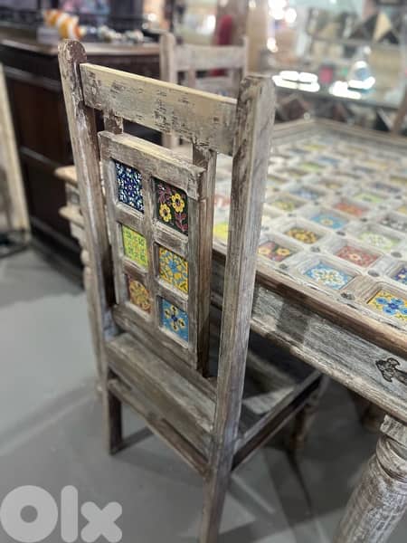 solid wood teak table vintage with 4 chairs 7