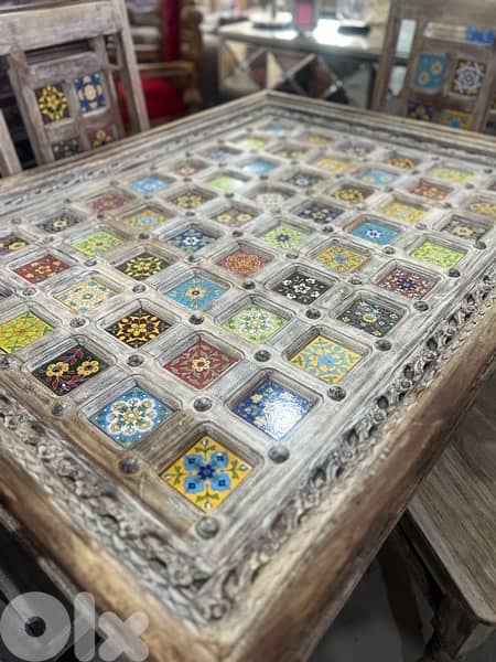 solid wood teak table vintage with 4 chairs 8