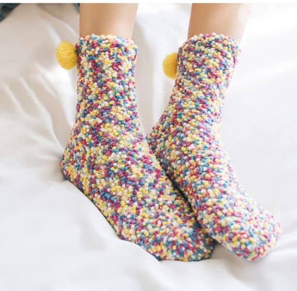 cute women's wool warm pompom socks 1