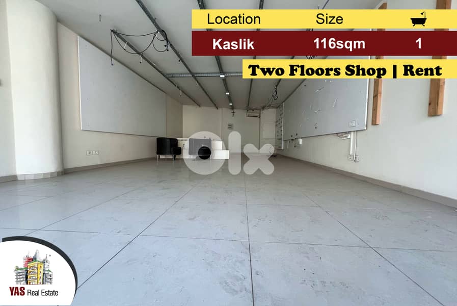 Kaslik 116m2 | Shop For Rent | Two Floors | Accessible Street | EH | 0