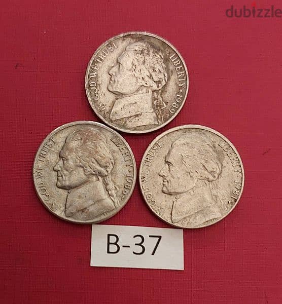 USA Lot# B-37,  5 cents  x 3 coins 1980's 0