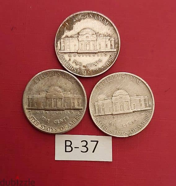 USA Lot# B-37,  5 cents  x 3 coins 1980's 1