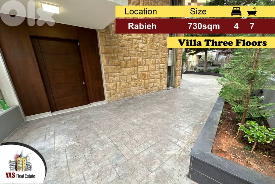 Rabieh 730m2 | 450m2 Terrace/garden | Villa three floors | New | MJ 0