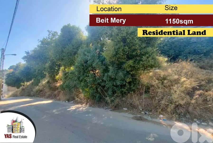 Beit Mery 1150m2 | Residential Land | zone 35 | Calm Area | AA | 0