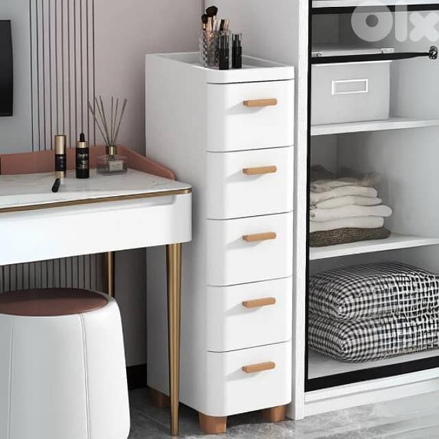 Chest Drawer Case, 5-Door Storage Cupboard, Movable White Cabinet 0