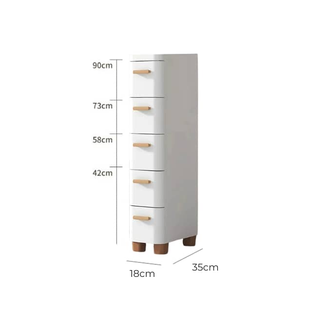 Chest Drawer Case, 5-Door Storage Cupboard, Movable White Cabinet 7