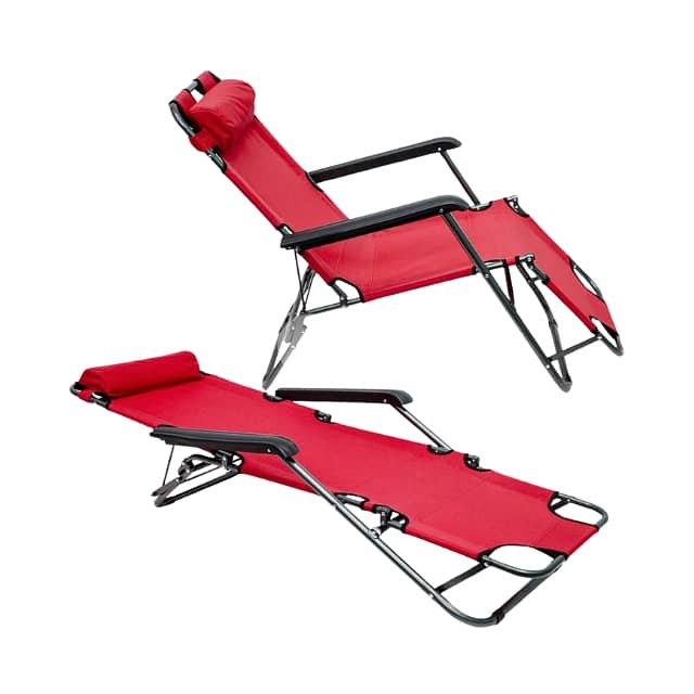 Reclining Chair - Foldable Beach Lounger, Padded, Steel Frame 1
