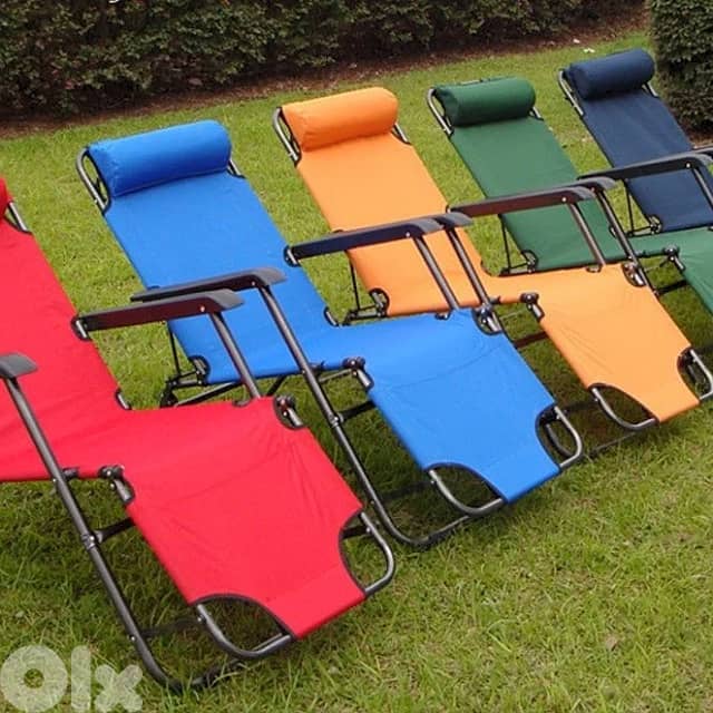 Reclining Chair - Foldable Beach Lounger, Padded, Steel Frame 2