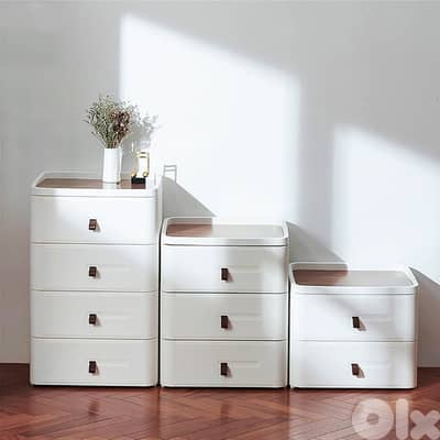 Japanese Bedside Table – White Nightstand, 4 Stackable Drawers