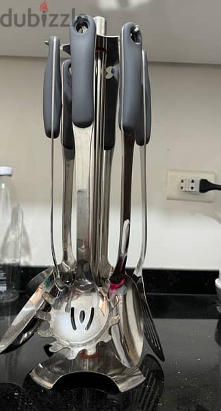 stainless steel kitchen utensils set with stand 0