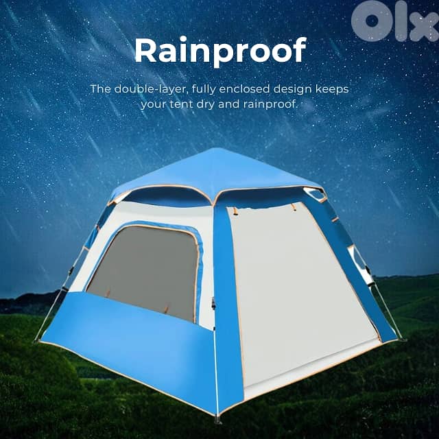 Automatic Camping Tent for 3-4 Campers, Sky Blue Outdoor Tent خيمة 5