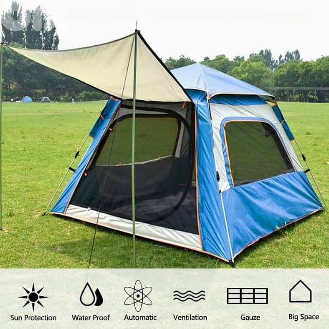Automatic Camping Tent for 3-4 Campers, Sky Blue Outdoor Tent خيمة 0