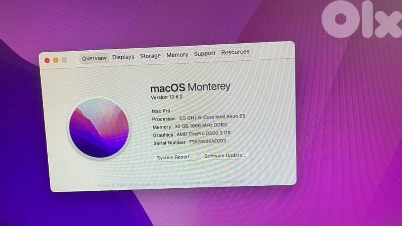 Apple Mac Pro 2013 3.5 GHz 6 Core 32GB Ram 256GB SSD Monterey 0