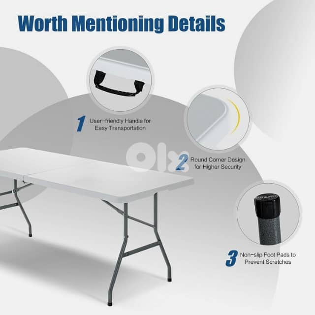 Folding Picnic Table for Outdoor Camping, BBQ & Garden, White, طاولة 5