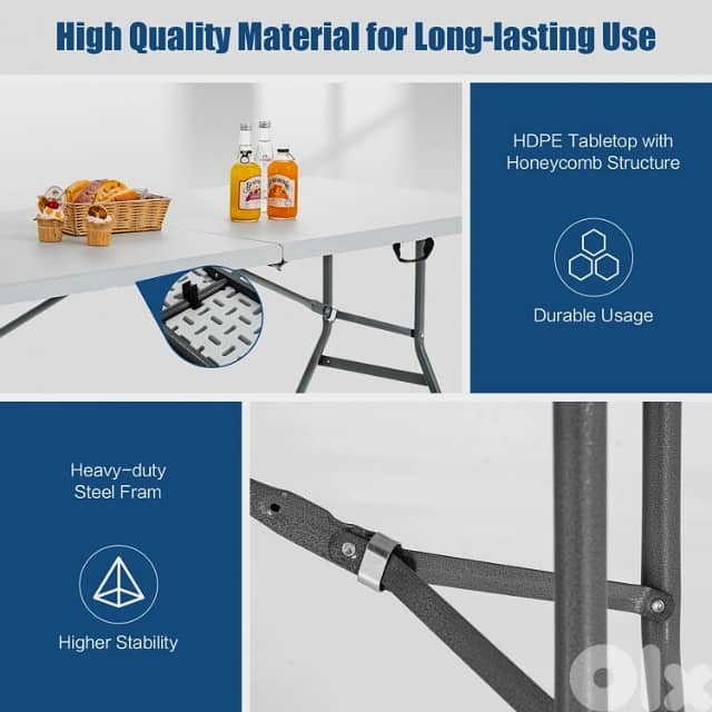 Folding Picnic Table for Outdoor Camping, BBQ & Garden, White, طاولة 6