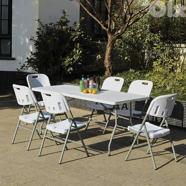 Folding Picnic Table for Outdoor Camping, BBQ & Garden, White, طاولة 7