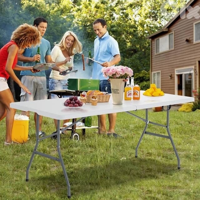 Folding Picnic Table for Outdoor Camping, BBQ & Garden, White, طاولة 8