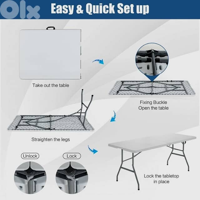 Folding Picnic Table for Outdoor Camping, BBQ & Garden, White, طاولة 11