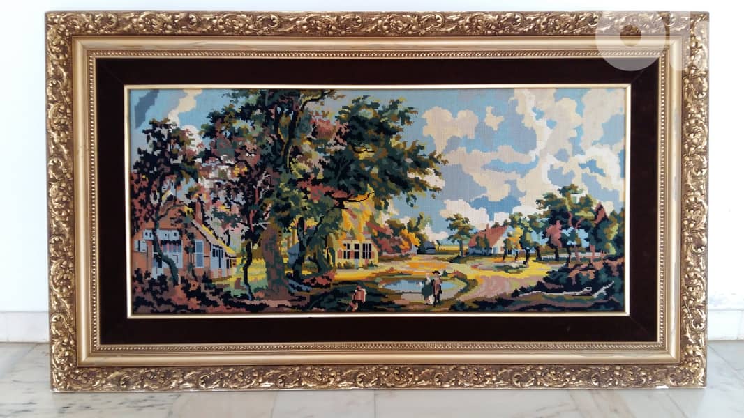 VINTAGE NEEDLEPOINT TAPESTRY LANDSCAPE - CANEVA 0