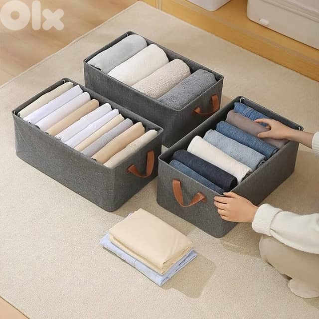 Foldable Storage Box - Grey Fabric Organizer for Clothes & Closet 0