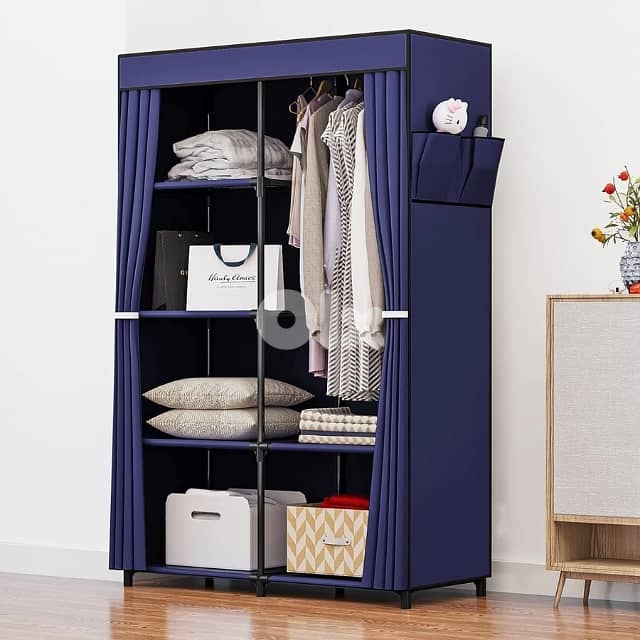 Double Clothes Wardrobe, 2-Section Closet with 4 Shelves 1