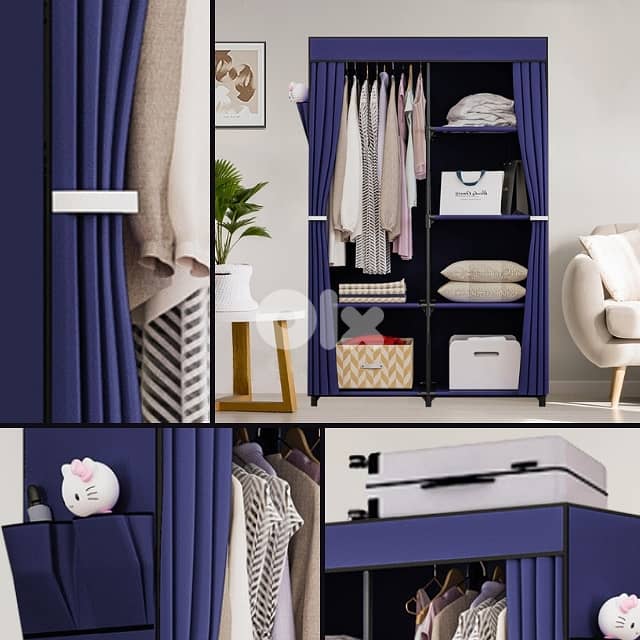 Double Clothes Wardrobe, 2-Section Closet with 4 Shelves 5