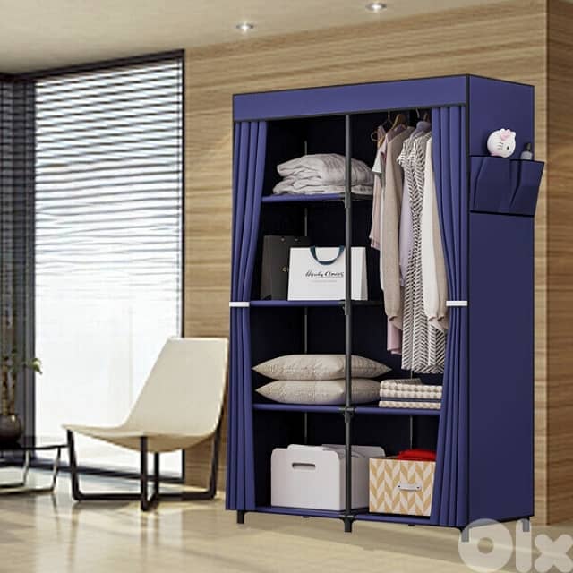 Double Clothes Wardrobe, 2-Section Closet with 4 Shelves 6