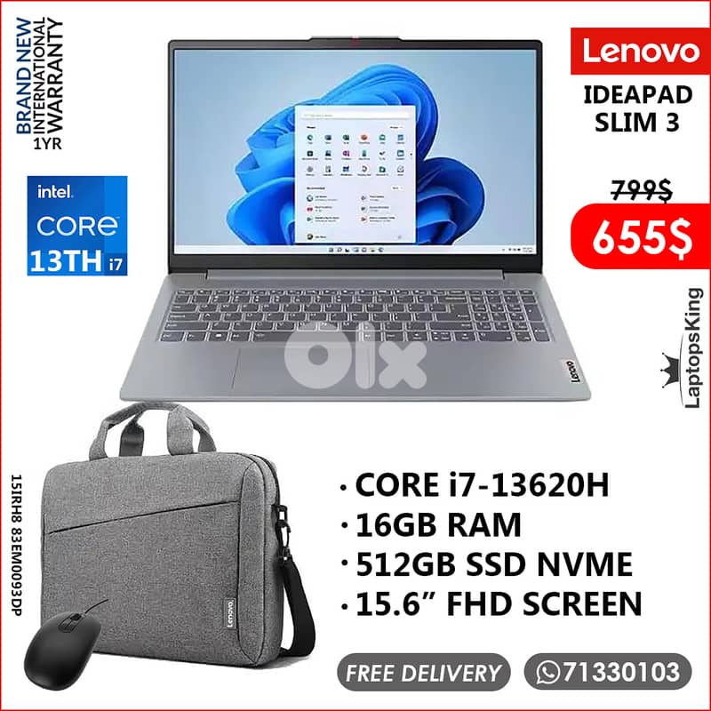 LENOVO IDEAPAD SLIM 3 | 15IRH8 83EM0093DP CORE i7-13620H 15.6" LAPTOP 0