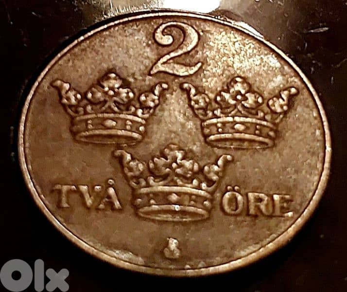 Sweden WWII 1938 2 Ore Gustav V bronze coin 0