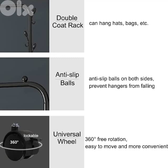 Double Clothes Rack with Shoe Shelves, Storage Boxes & Wheels ستاند 6