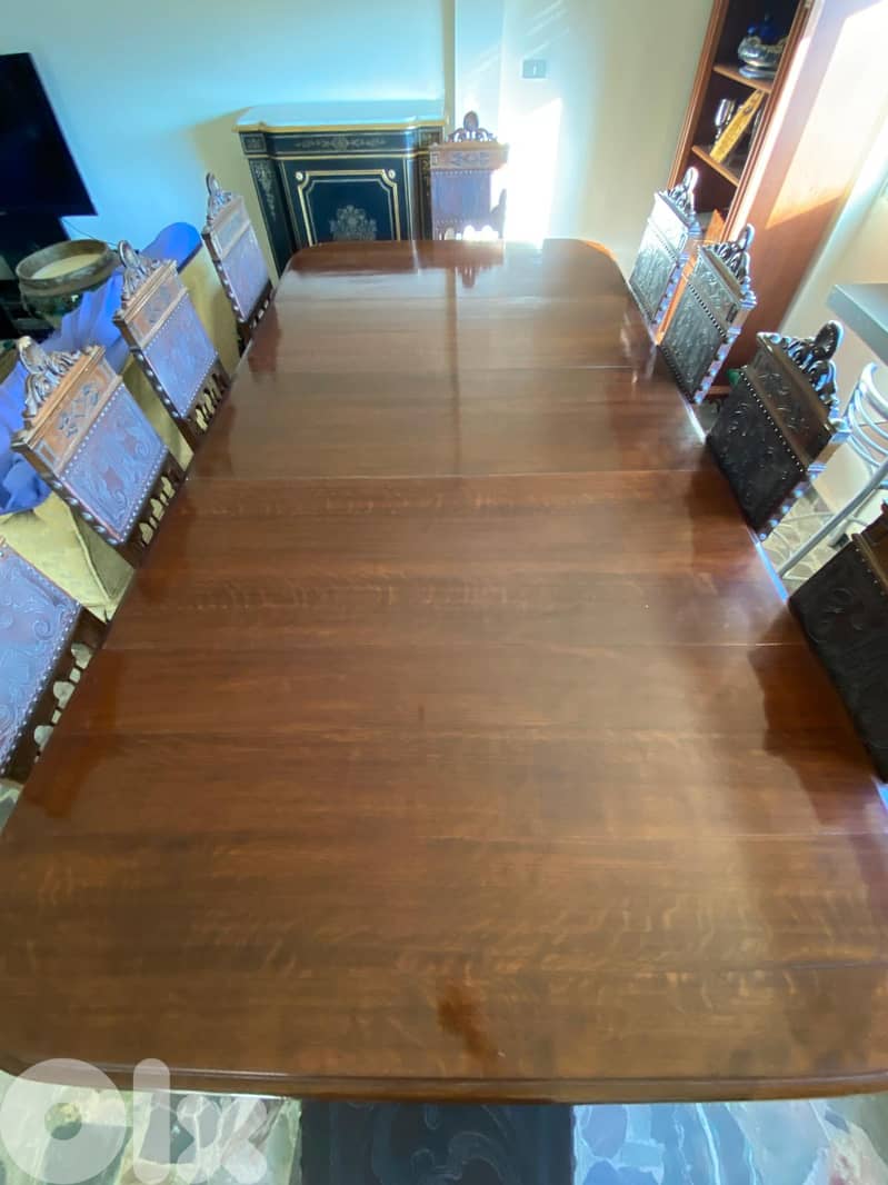Antique high quality wooden dining table + 10 chairs 0