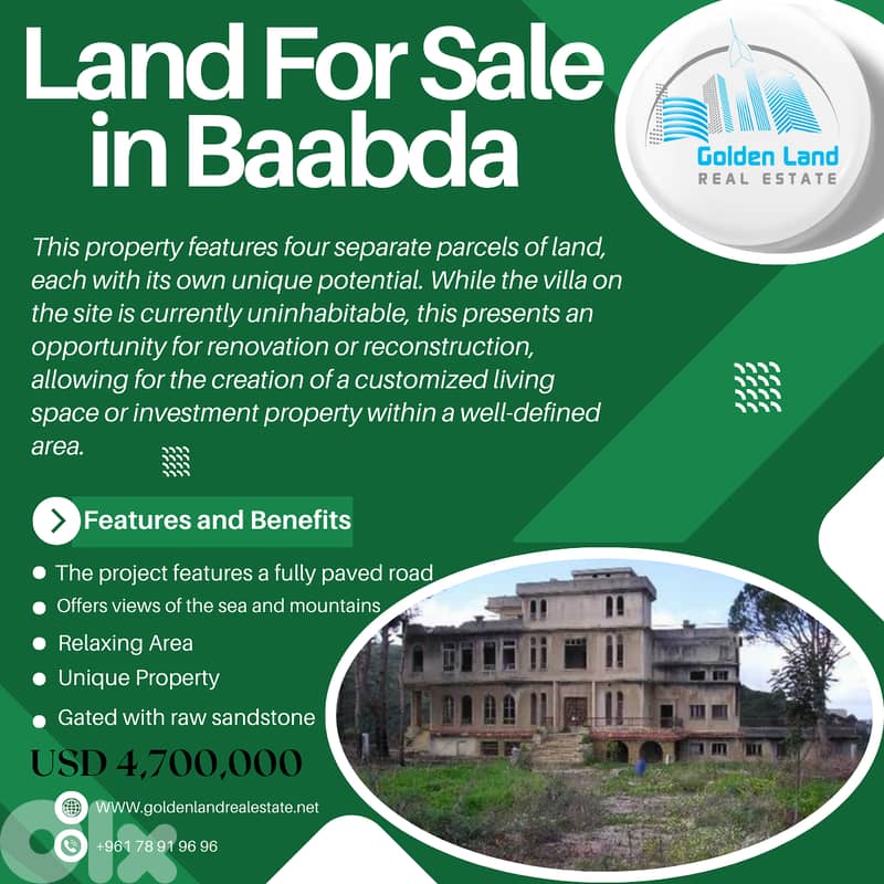 4550 SQM Land in Baabda District Overlooking the Mountains & Sea View 0