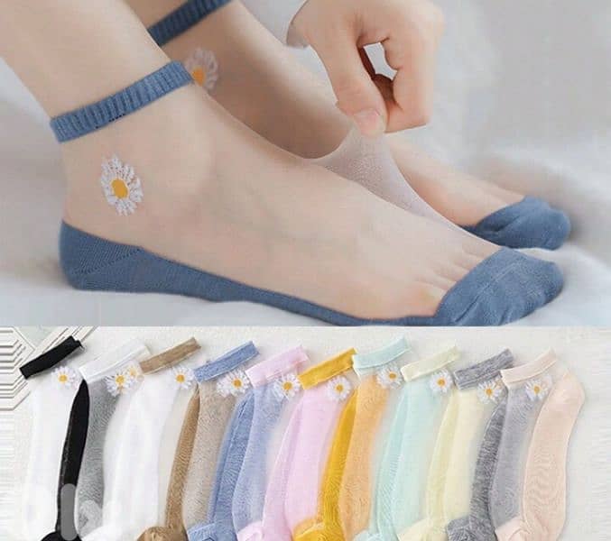 beautiful flower transparent women's socks 15
