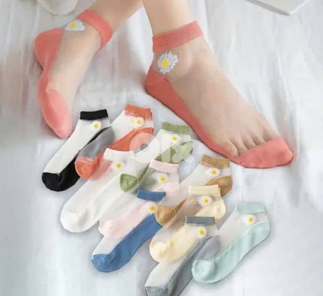 beautiful flower transparent women's socks 17