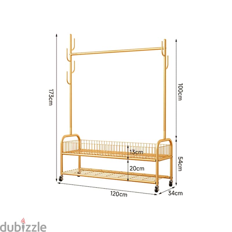 Golden Clothes Rack with Shoe Storage, Shelves & Side Hooks 7