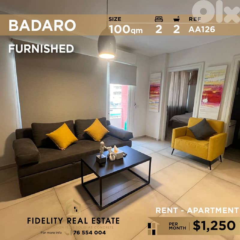 Apartment for rent in Badaro furnished AA126 شقة مفروشة بدارو 0